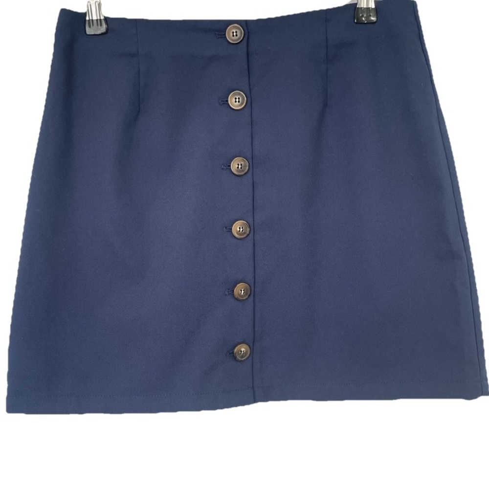 Forever 21 Women's Mini Skirt Size M Navy Blue Button Front